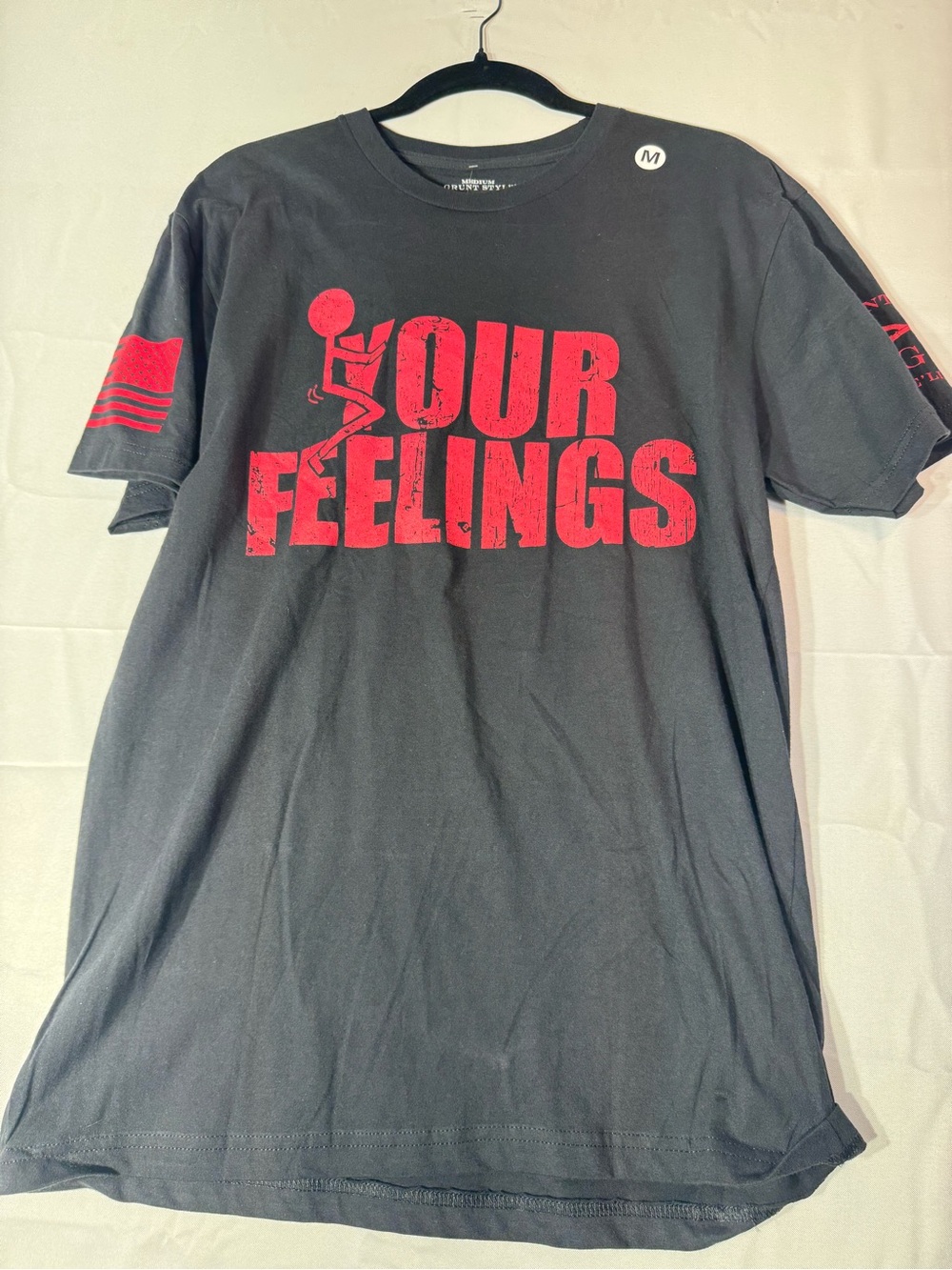 New Grunt Style Medium Black T-Shirt with Red "Your Feelings" Graphic